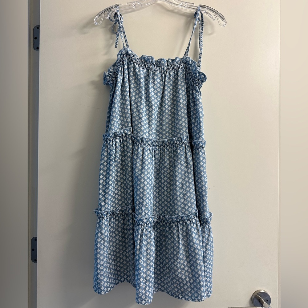 Vineyard Vines, Block Print Tiered Chambray Gustavia Mini Dress - Size L